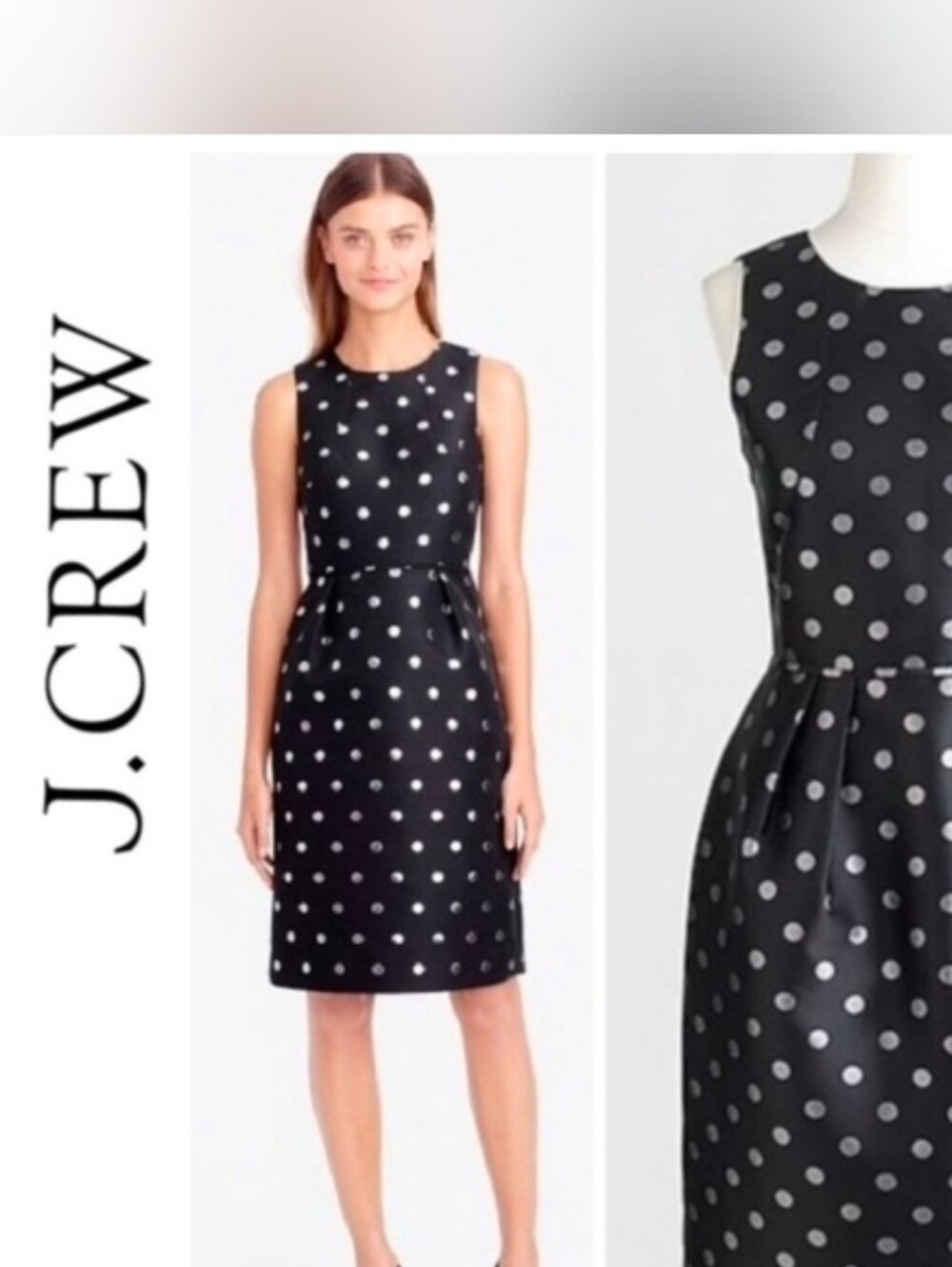 J. Crew Polka Dot Black Metallic Jacquard Dress Size 2 Sleeveless Style# E4422